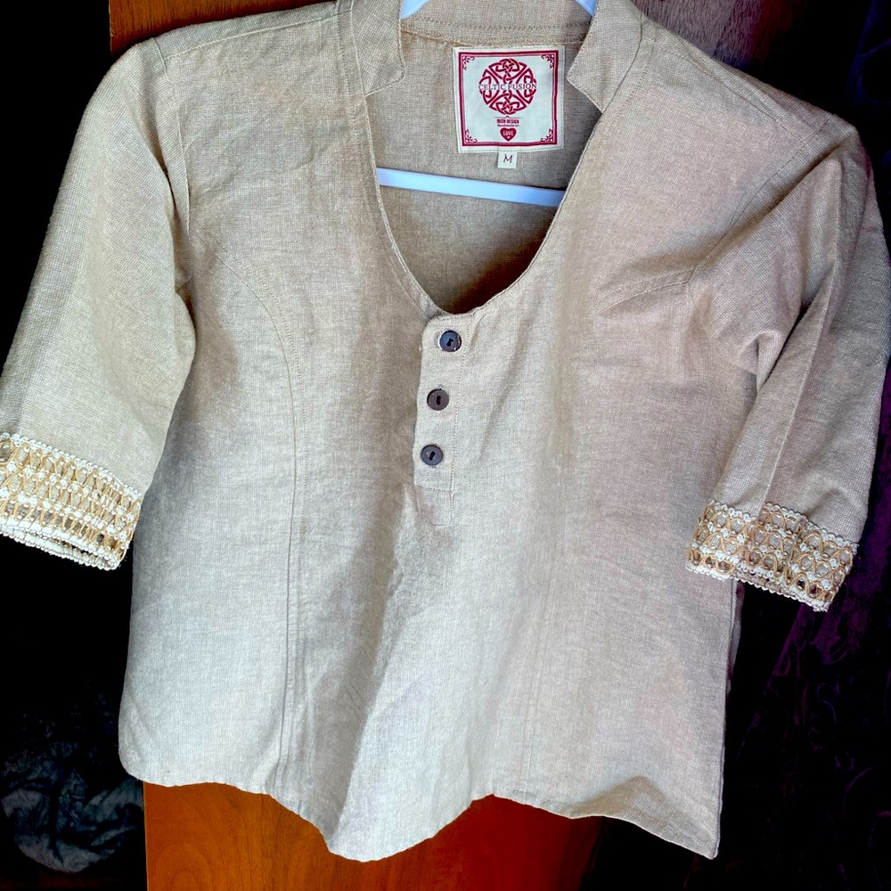 Celtic fusion design linen henley top
